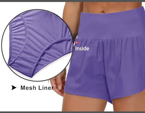 Image of THE GYM PEOPLE Womens High Waisted Running Shorts Quick Dry Athletic Workout Shorts with Mesh Liner Zipper Pockets