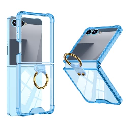 Coque Galaxy Z Flip 7 SHIEID transparente avec anneau de support bleu ciel antichoc