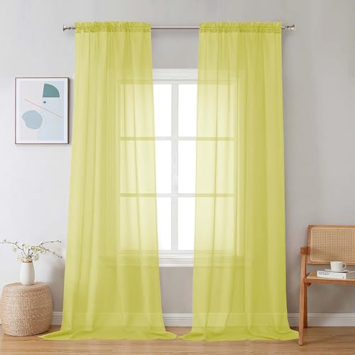 Image of Chyhomenyc Lemon Sheer Curtains 96 inches Long 2 Panels, Light Filtering Soft Airy Solid Elegant Voile Window Treatment Drapes for Bedroom Living Room, 42Wx96L, 8FT L