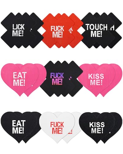 Image of CICKEE Pasties Sexy Nipple Covers 9 Pack Fun Pasty Pack for Rave Party Goth Lingerie Heart X Breast Petals with Words