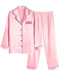 Ekouaer Women Satin Pajamas Set Classic Button Down Long Silk Pjs Set,Small,Deep Pink