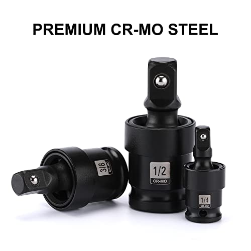 Image of Mayouko 3PCS Impact Universal Joint Set, Swivel Socket Adapter Set,1 /4, 3 /8, 1 /2 Inch, CR-MO Impact Grade