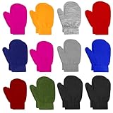ONESING 12 Pairs Toddler Mittens Kids Knit Warm Mittens Children Solid Winter Gloves for Baby Girls Boys Black Rose Red Navyblue 4-6