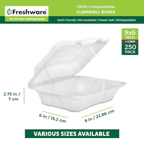 Snapklik.com : Freshware Compostable Clamshell Food Containers 9x6