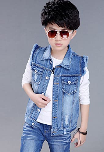 Naber Kids Boys' Fashion Sleeveless Outerwear Denim Jacket Vest Age 4-14 Years(Blue1,12-13 Years) #TOP6