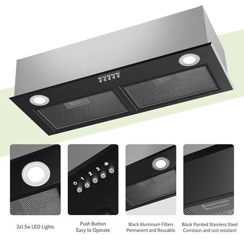 FIREGAS Black Range Hood 28 Inch, Built-in Kitchen Vent Hood with 450 CFM, 3 Speed Exhaust Fan, 2 LED Lights & Button Control, Ducted/Ductless Convertible by FIREGAS - Image 5
