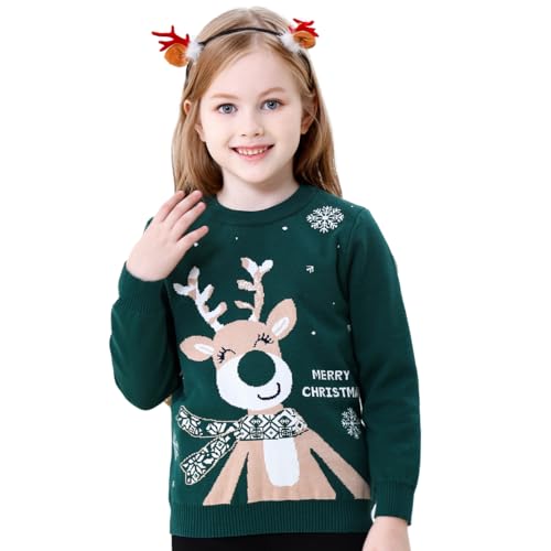 Image of Girl Ugly Christmas Sweater - Boy Double Layer Knitted Reindeer Holiday Xmas Pullover Sweater Kids 2-9 Years Old