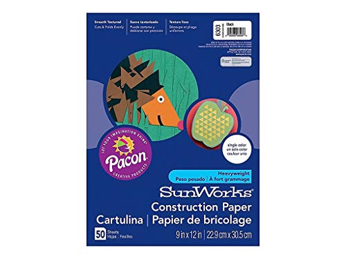 SunWorks Heavyweight Construction Paper, 9 x 12 Inches, Black, Pack of 50