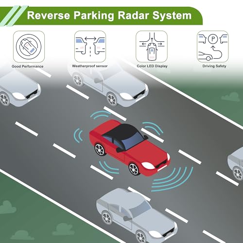 HOPESPANNER Universal Car Auto Reverse Backup Radar System Distance Detection Reverse Parking Sensors Alarm Buzzer Reminder 4 Parking Sensors LED Distance Display