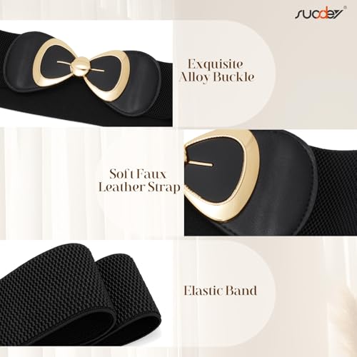 SUOSDEY Women Elastic Wide Waist Belt for Dress Stretch Waist Belt with Bow Buckle — view 3