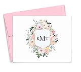 Floral Monogram Crest Stationery, Modern Floral Stationery, Floral Note Cards, Floral Stationery, Mo