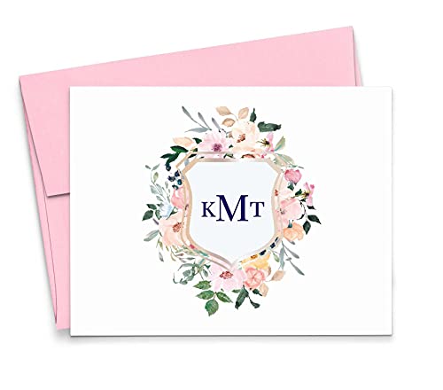 Floral Monogram Crest Stationery, Modern Floral Stationery, Floral Note Cards, Floral Stationery, Monogram Stationery For Women, Your Choice Of Colors And Quantity #TOP7