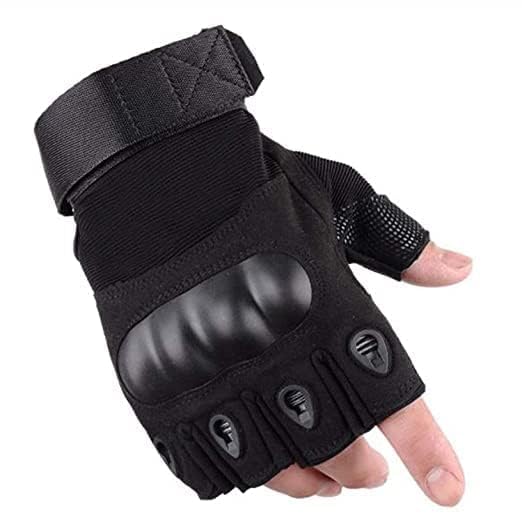 Image of Tactical Riding Gloves for Men - Half-Finger Motorcycle Gloves with Rubber Knuckle Guard, Non-Slip Grip & Palm Padding - Ideal for Bike Riders, Sports, and Outdoors (Black)