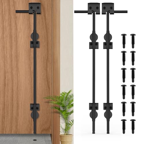 Image of 36 inch Cane Bolt Heavy-Duty Drop Rod for Gate, Heavy Duty Gate Latch for Wooden Fence Metal Gates, Vinyl Fence Gate Land Latch, Floor Latch for Fixing Door to The Ground, Black Coating, 2 Pack