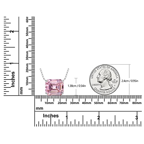 Yunkai Sterling Silver Diamond Necklaces For Women, Emerald Cut 14X16Mm 9Ct Lab Simulated Pink Diamond Pendant 14K White Gold Plated Jewelry Gifts For Her Birthday Mothers Day Christmas Gift #TOP4
