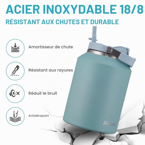 Autsel Bouteille Isotherme 2L, Large Gourde Inox Isotherme Gourde Sport Étanche Gourde Musculation avec Poignée, pour Le Sport, La Randonnée, en Plein Air – vue 3