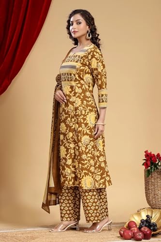 Image of Mehandi Green Jaipuri Cotton Straight Printed Kurta Pant Suit Set