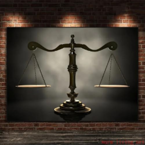Balance de la justice affiche abstraite pour décorer un cabinet juridique ou un bureau vide