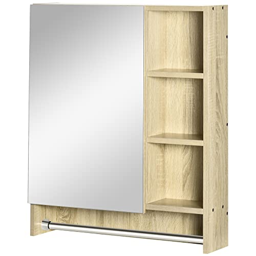 kleankin Spiegelschrank Badezimmer Wandschrank Badspiegelschrank mit Soft-Close-Funktion Badmöbel mit Handtuchhalter und 6 Ablagen bis 15 kg Weiß 60 x 15 x 70 cm Cover