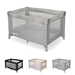 My Babiie Travel Cot - Lightweight, From Birth to 15kg, Easy Fold & Compact, Travel Bag, 120cm x 60cm Padded Mattress - Grey Elephants