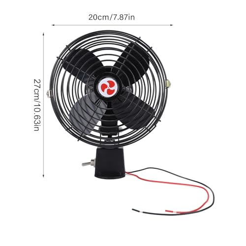 12 V Leiser Wohnmobil-Lüfter, 2-Gang-Schalter, Robuster Auto-Lüfter aus Metall für LKW, Wohnmobil, Auto, Boot, Bus (8 Zoll)