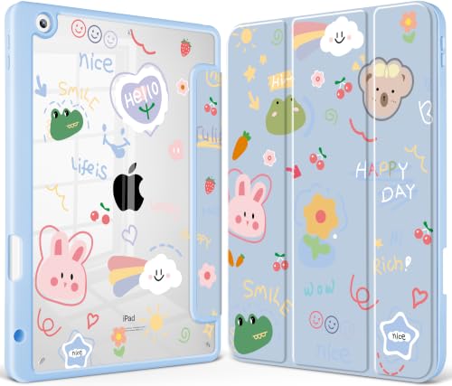 May Chen for iPad 9th Generation with Pencil Holder, iPad 8th/7th Gen Case 10.2-inch, [Penceil Holder] Trifold Stand Auto Wake/Sleep Clear TPU Protection Back Cover, Cartoon Stick Figure