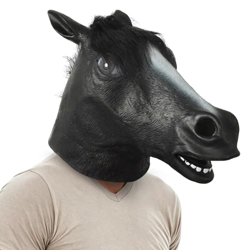 Masque de cheval en latex noir pour déguisement Halloween et soirée cosplay