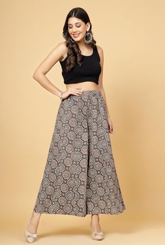 Image of Pistaa's Women's Regular Fit High Rise Pure Cotton Big Flair Printed Regular Palazzo