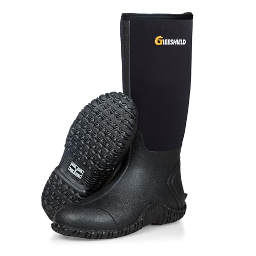 GIEESHIELD Rubber Boots for Men And Women, Waterproof Insulated Hunting & Work Boots with Steel Shank, Durable Anti-Slip Outdoor Boots for Farming, Gardening, Fishing, Mud Working(Black, Next G2 Camo)