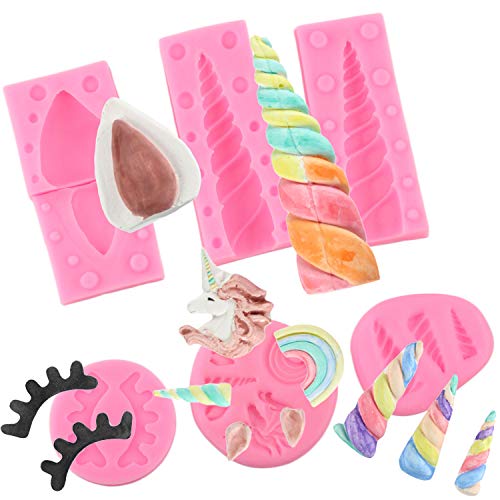 Mujiang Unicorn Birthday Cake Silicone Mold Fondant Candy Making Mold Horn Ear Eyelash