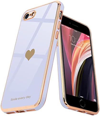 Teageo for iPhone SE 2022 Case iPhone 8 iPhone 7 iPhone SE 2020 Phone Case Cute Heart Pattern for Women Girls Slim Luxury Bling Plating Soft TPU Shockproof Bumper for iPhone 7/8/SE 2/SE 3, Lavender