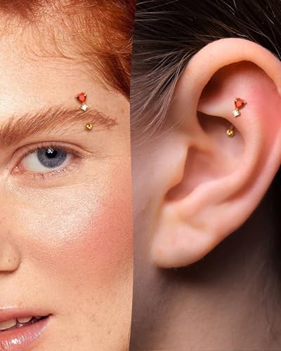 COCHARM Red Heart Rook Earrings, 16G Rook Eyebrow Jewelry, Stainless Steel Vertical labret stud2