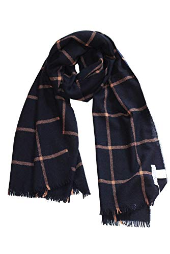 [ジョンストンズ] WA001174 ライトウェイトカシミヤストール RU6244 NAVY WINDOWPANE NONE