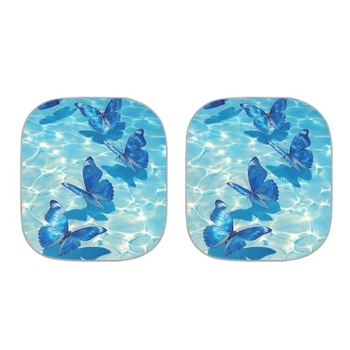 Image of Blue Butterfly Windshield Sun Shade Fodable Sun Visor Car Front Window Sunshade Protector Universal Vehicle Interior Accessories Fit for Most Cars, 28.5x25.5 inch, Pack of 2