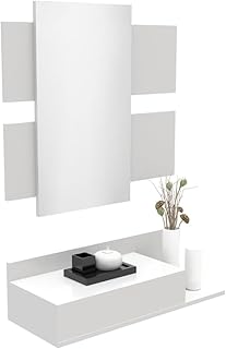 Comprar DORMIDAN- Recibidor con Espejo MOD2, Mueble de Entrada, cajón y balda en Dos Alturas (Blanco)