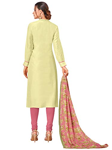 Image of AKHILAM Women's Chanderi Cotton Embroidered Unstitched Salwar Suit Material(Red 32DMK80 Parent)