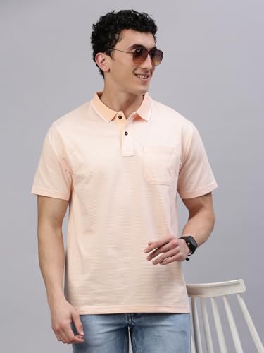 Image of Classic Polo Men's Half Sleeve Polo Neck Authentic Fit Striped Cotton T-Shirt