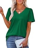 OFEEFAN Plus Size Tops for Women 3XL Puffy Sleeve V Neck Loose Summer T Shirts Green