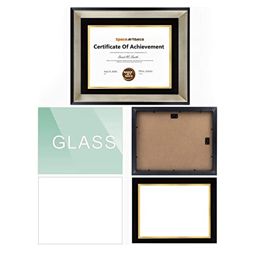 Space Art Deco, 11X14 Black Silver Design Diploma Frame Black Over Gold Double Mat For 8.5X11 Certificates And Documents Sawtooth Hangers Wall Mount (1-Pack, Black/Silver) #TOP5