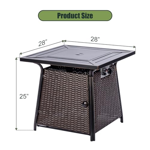 28 inch Wicker Propane Fire Pit Table,Gas Fire Pits Table for Outside,50000 BTU Propane Firepit with Lid &Lava Rocks,Gas Firepit for Garden,Yard (Brown Rattan) - Image 4