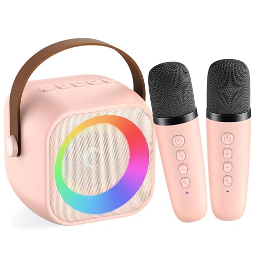Karaoke Bambini con 2 Microfoni, Microfono Karaoke per Bambini e Adulti, Luci LED ed Effetti di Cambio Voce, Set di Microfoni e Altoparlanti Portatili, Regali per bambini 3-12 anni