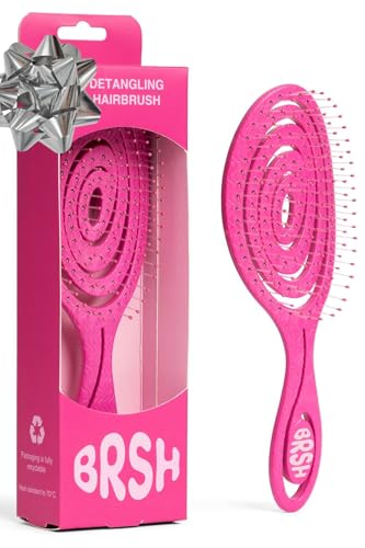 Detangle Hair Brush | Detangling Brush for Thin, Fine, Thick and Normal Hair | Detangler Hair Brush for Women, Men & Kids - Eco Friendly, Flexible, Vegan, Straw Brush - Wet and Dry Hair - Pink - BRSH