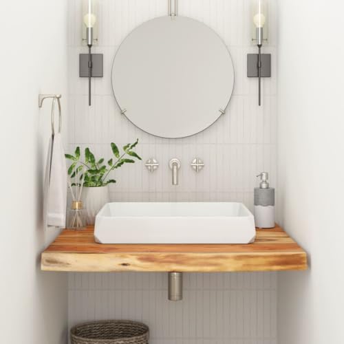 QZZCED Rustic Solid Acacia Wood Bathroom Vanity Top with Live