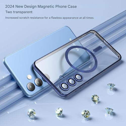 Image of VONZEE Samsung A35 5g Case, Compatible with Mag Safe Back Cover,Magnetic Plating Electroplate TPU Wireless Charging Shockproof Case with Camera Protector Lens (Blue)