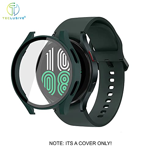 Image of T TECLUSIVE Slim Curved Protective Cover with Tempered Glass Compatible for Galaxy Watch 4 44mm | Shockproof 360 Degree Protection Case with Tempered Glass (44MM, Green)
