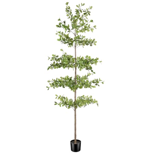 FEELEAD 7ft Faux Black Olive Tree - Shady Lady Tree Artificial Plant with Realistic Trunk and Dense Leaves 7 FEET Tall Potted Tree for Living Room Office Entryway