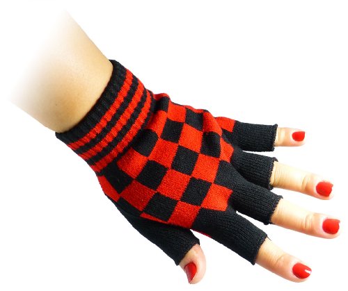 JTC Belt Unisex Half Finger Stretchy Fingerless Gloves One Size Fits Most (Many Color/Styles Available) (Black & Red Checkered) JTC Belt Unisex Half Finger Stretchy Fingerless Gloves One Size Fits Most (Many Color/Styles Available) (Black & Red Checkered)