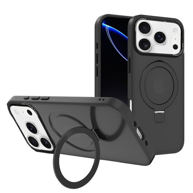Coque iPhone 17 Pro Max noire rigide en silicone avec anneau Big Ring