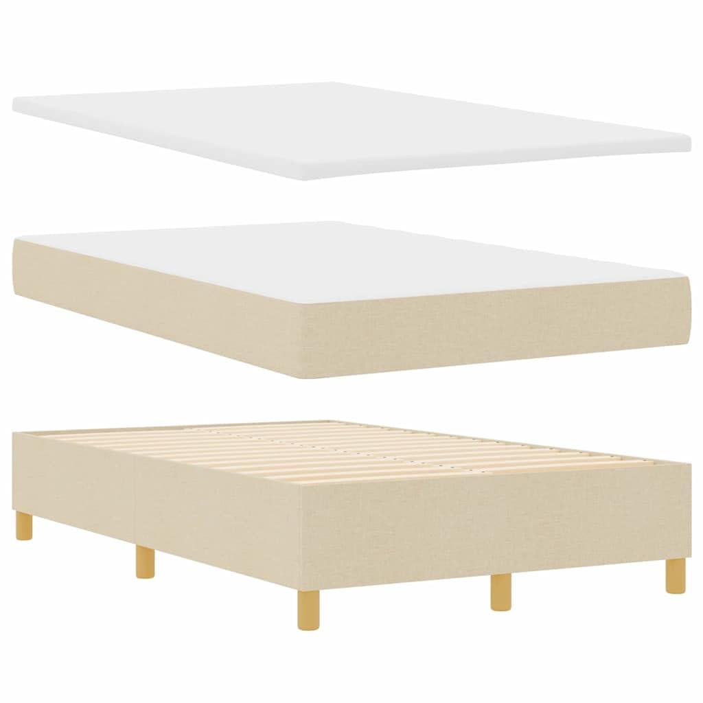Cama con somier con colchón color crema de 120 x 200 cm, estructura moderna con colchón de espuma, cabecero de poliéster y banco práctico, comodidad media para un descanso