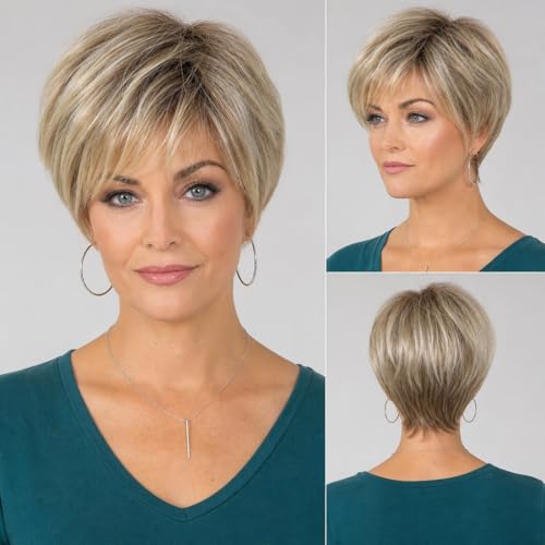 HAIRCUBE Ombre Blonde Pixie Cut Wigs Natural Short Blonde Wigs
